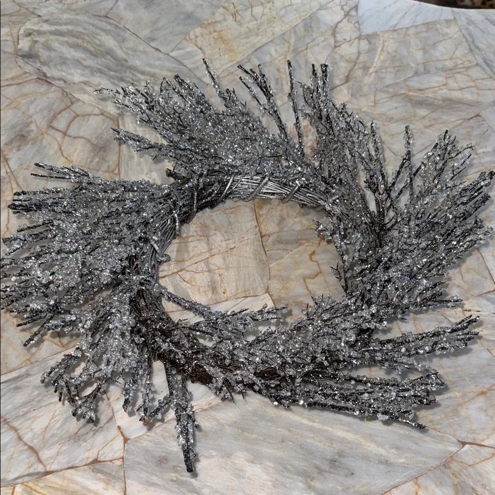 Frosted‎ Silver Glitter Icy Twig Wreath Winter Holiday Christmas Home Decor 20in
